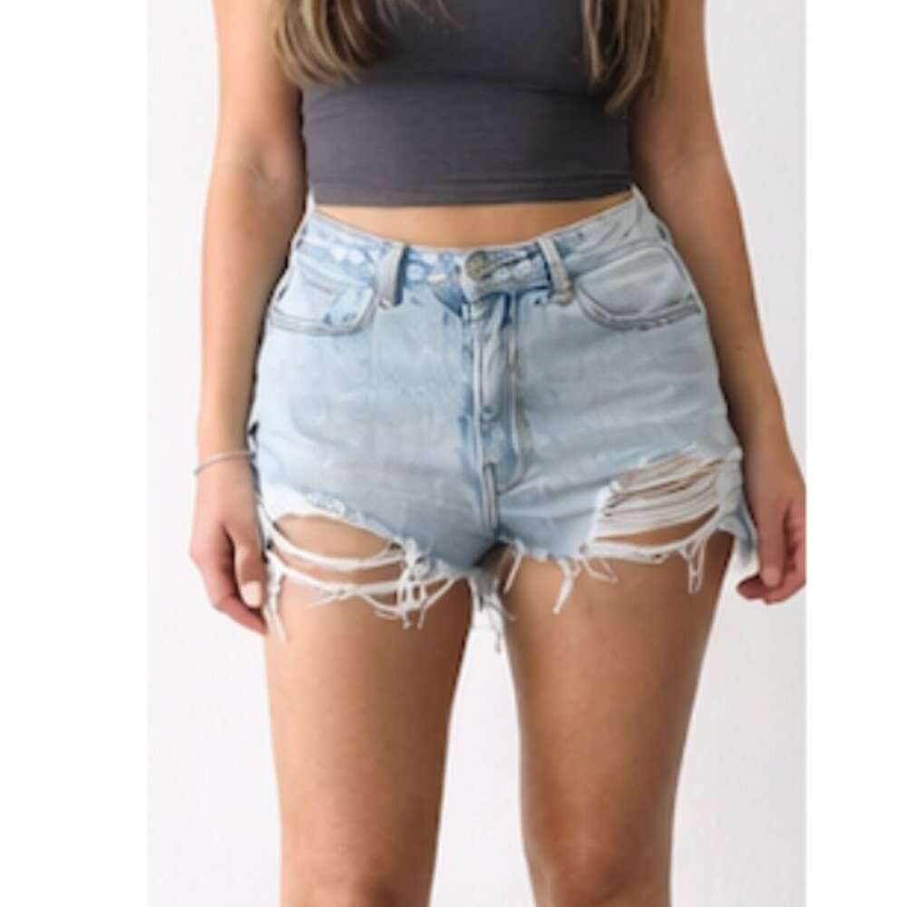 Zara Light Blue Distressed Denim Shorts